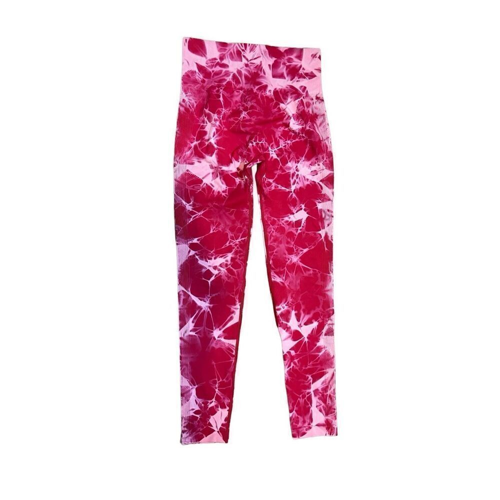 Aoxjox womens red pink marbled tie dye‎ athletic leggings sz Small